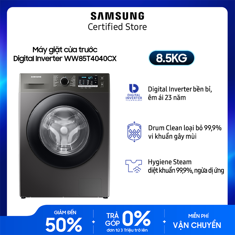 Máy giặt Samsung Inverter 8.5kg WW85T4040CX/SV - Miễn phí giao + lắp Toàn Quốc