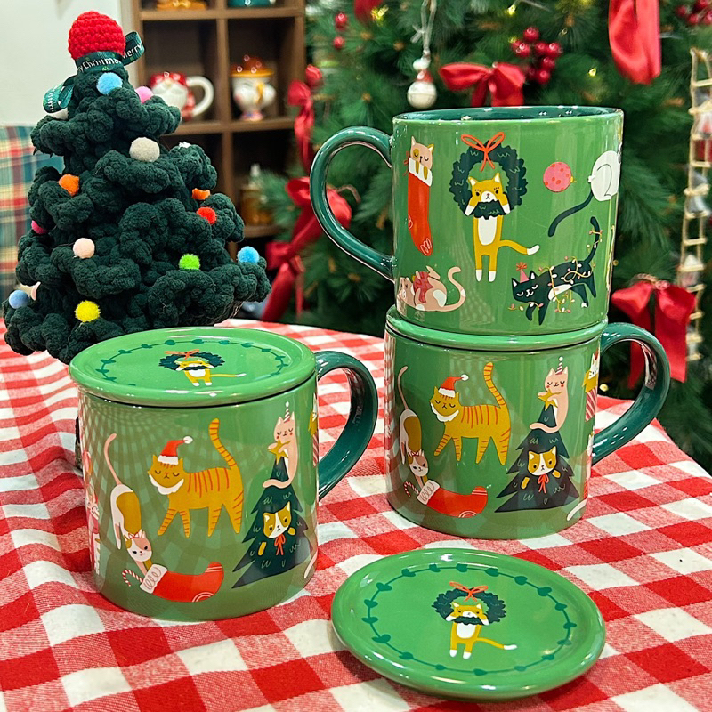 Ly sứ mèo  giáng sinh kèm nắp