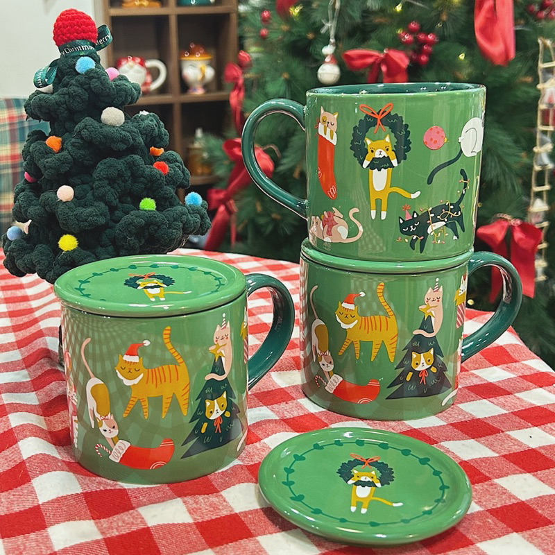 Ly sứ mèo  giáng sinh kèm nắp