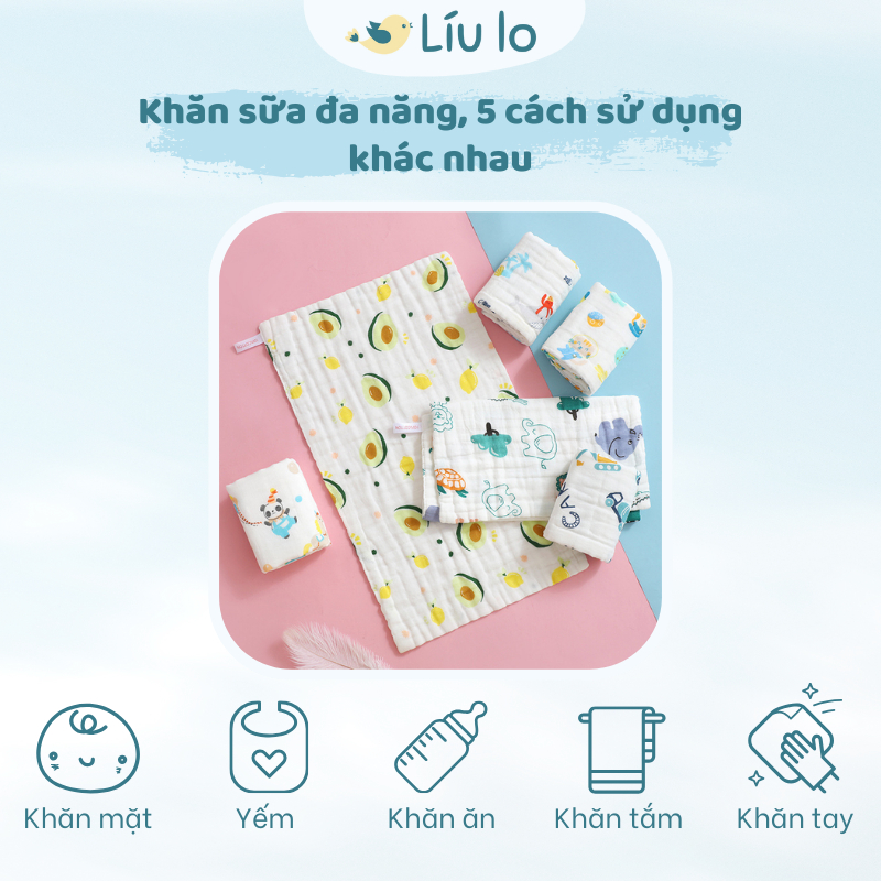 Khăn Sữa Xô Cotton 6 Lớp Cao Cấp Hoạ Tiết Dễ Thương, Mềm Mại, Thân Thiện Với Da Bé