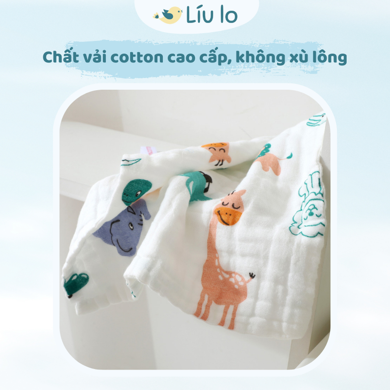 Khăn Sữa Xô Cotton 6 Lớp Cao Cấp Hoạ Tiết Dễ Thương, Mềm Mại, Thân Thiện Với Da Bé