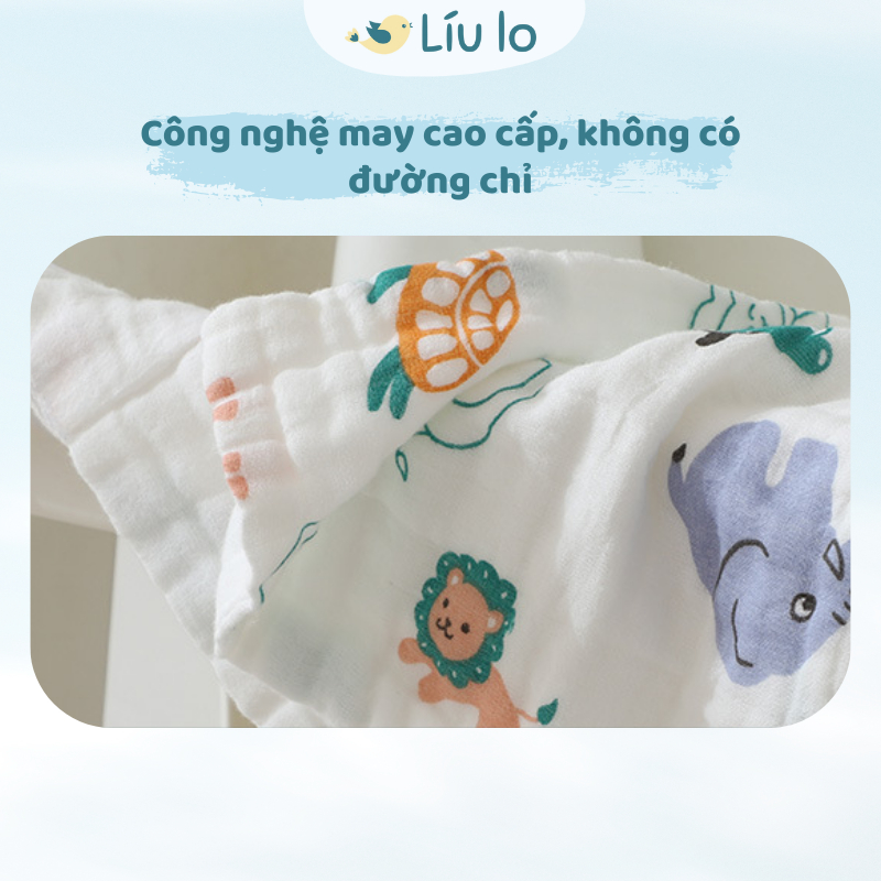 Khăn Sữa Xô Cotton 6 Lớp Cao Cấp Hoạ Tiết Dễ Thương, Mềm Mại, Thân Thiện Với Da Bé