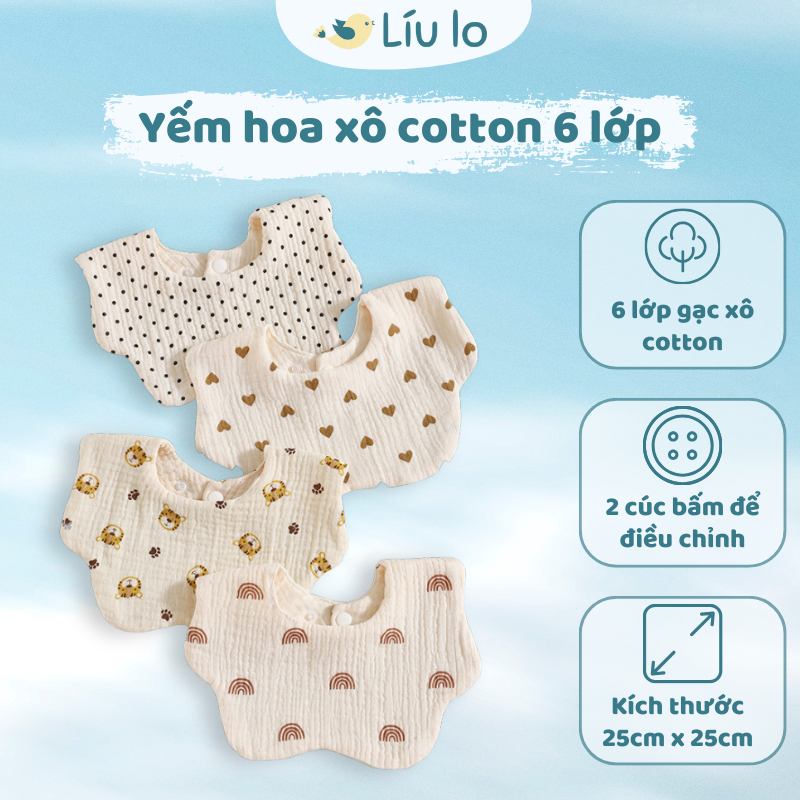Yếm Xô Cho Bé/Yếm Hoa Cho Bé Líu Lo Xoay 360 Độ Chất Xô Cotton Mềm Mại Thấm Hút Tốt