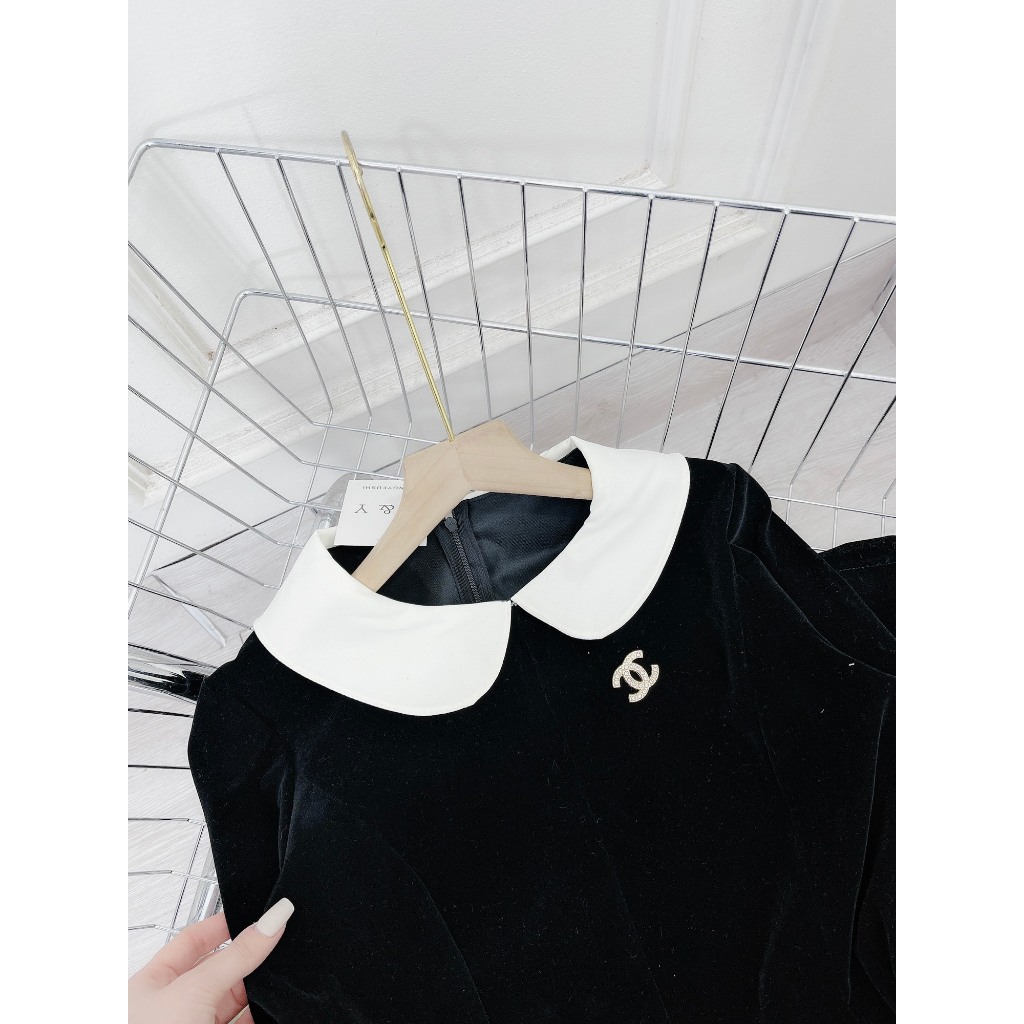 Váy Nhung Dáng Dài Cổ Bèo PHối Bèo Áo Kèm Tag Freesize