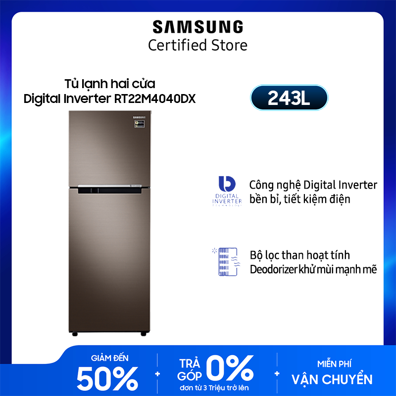 Tủ lạnh Samsung Inverter 236 lít RT22M4040DX/SV - Miễn phí giao + lắp Toàn Quốc