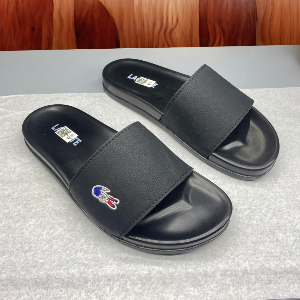 Dép Nam Quai Ngang Thêu Cá Sấu Phiên Bản Màu Đen Viền Khâu Chắc Chắn Kiểu Dáng Thời Trang Đi Êm Chân