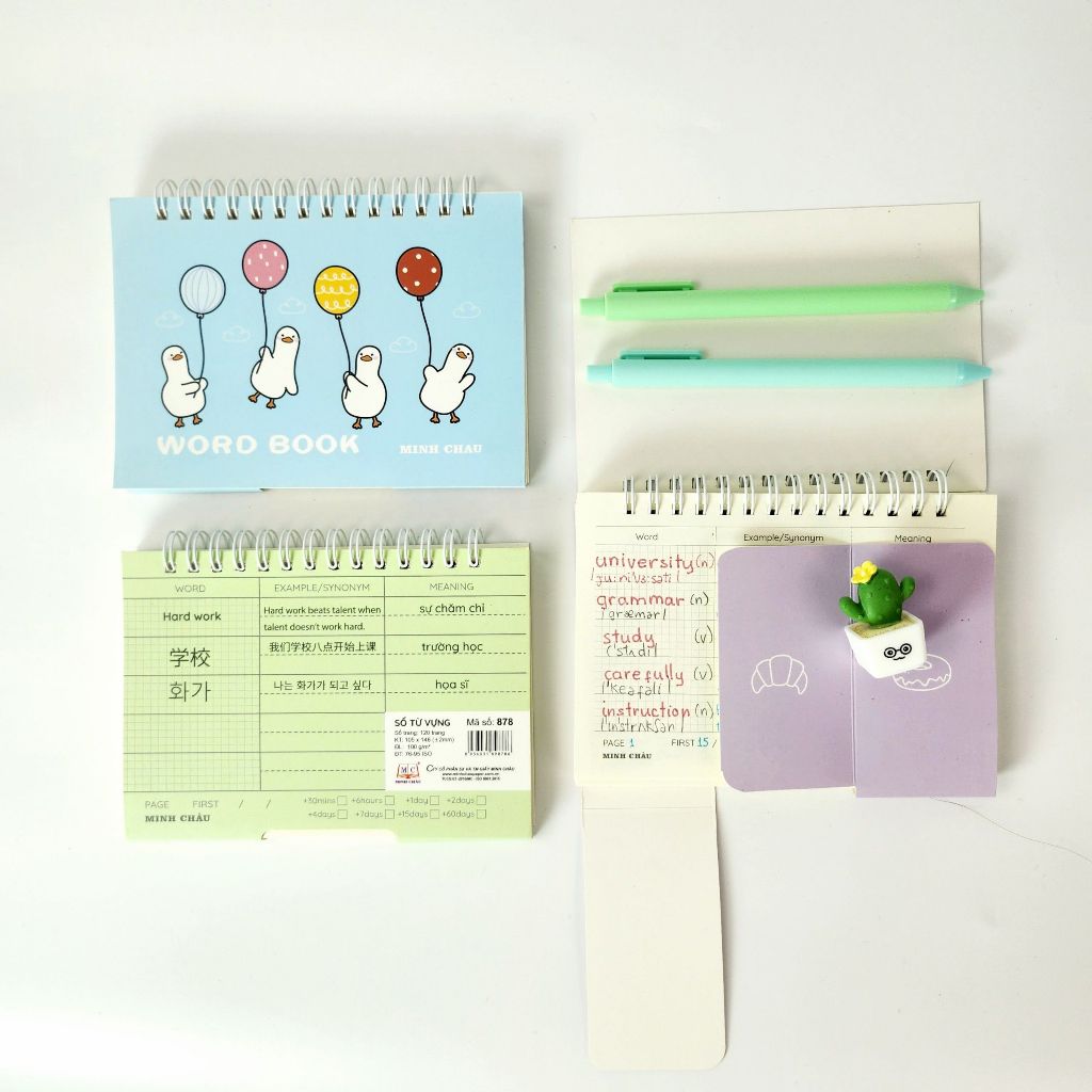 Sổ học từ vựng A6 Minh Châu bìa màu pastel xinh xắn 120 trang kích thước 10.5cm x 15cm MC878