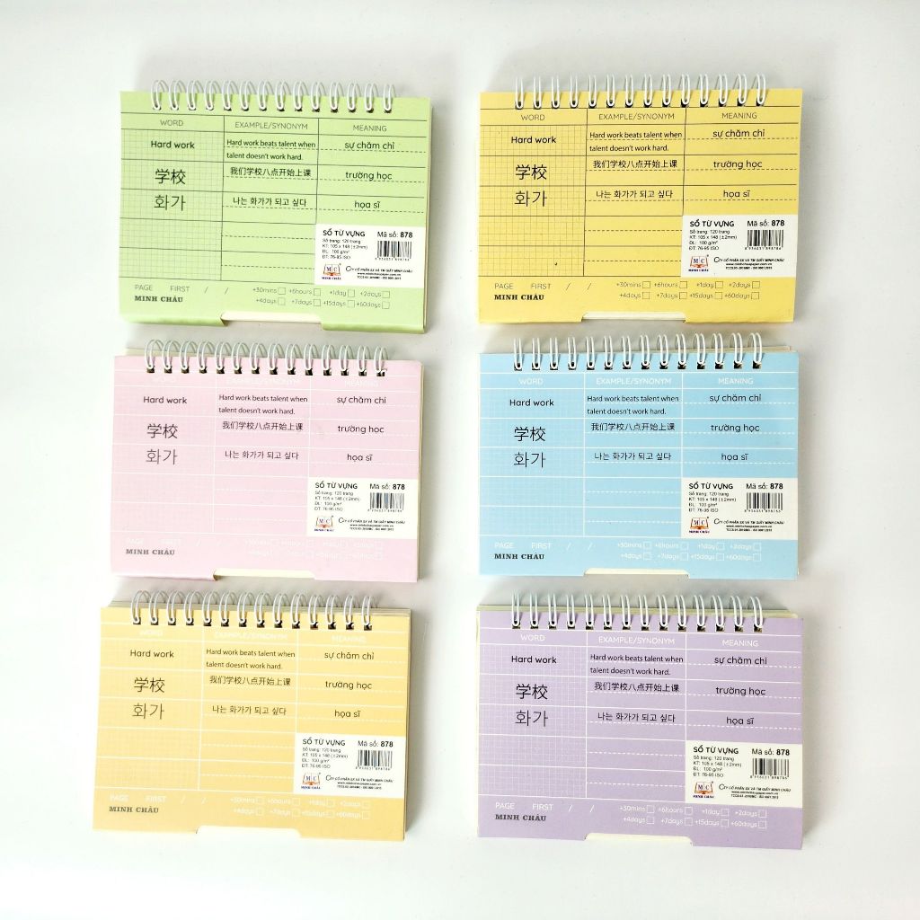 Sổ học từ vựng A6 Minh Châu bìa màu pastel xinh xắn 120 trang kích thước 10.5cm x 15cm MC878