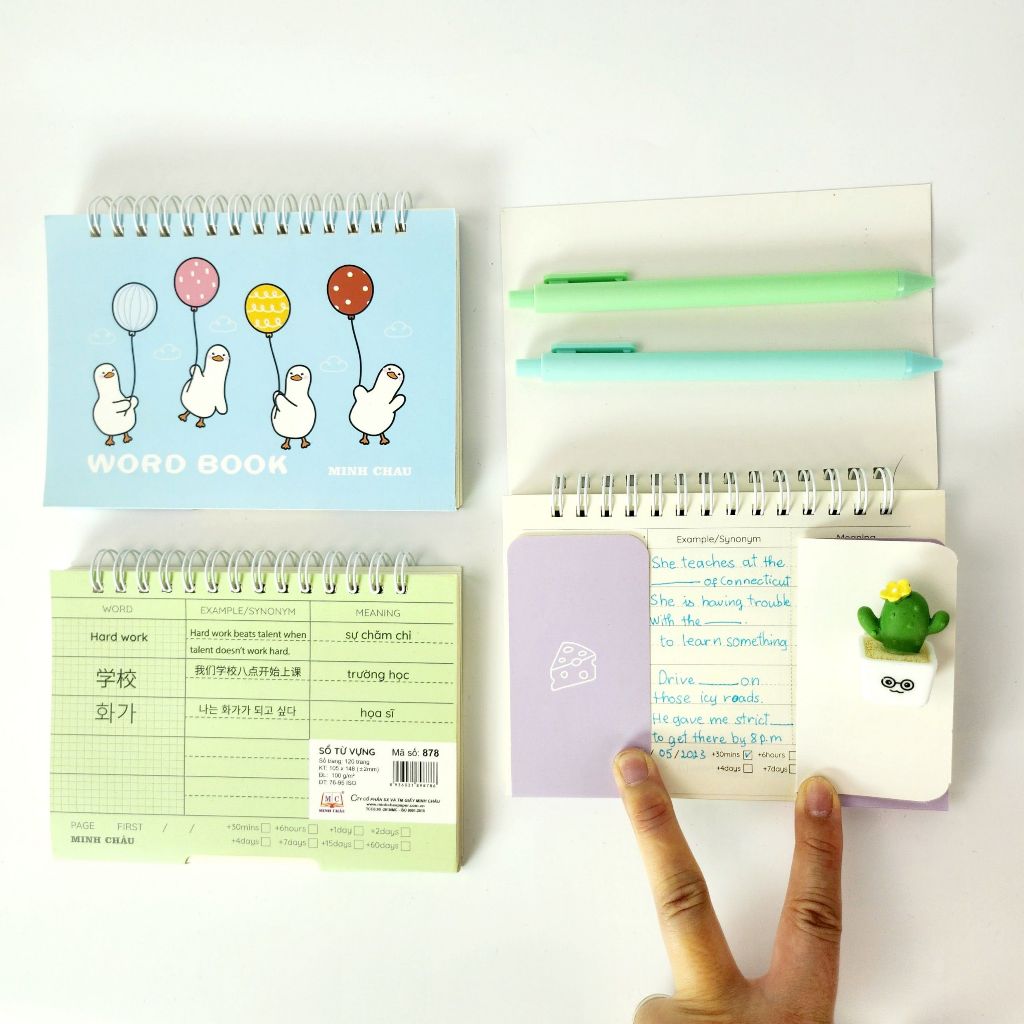 Sổ học từ vựng A6 Minh Châu bìa màu pastel xinh xắn 120 trang kích thước 10.5cm x 15cm MC878