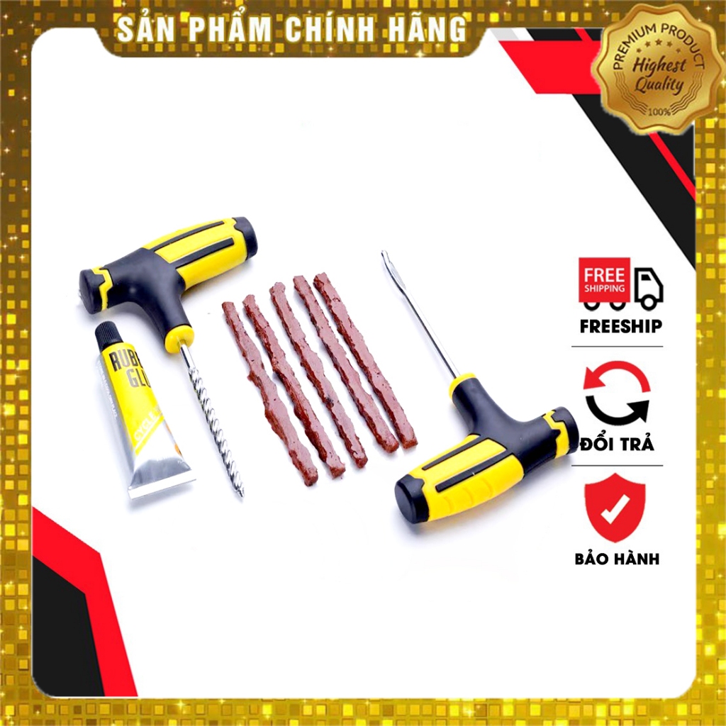 Bộ Dụng Cụ Tự Vá Lốp Ô Tô Xe Máy Không Săm Nhỏ Gọn Kèm 4 Đoạn Cao Su Non Vá Dùi