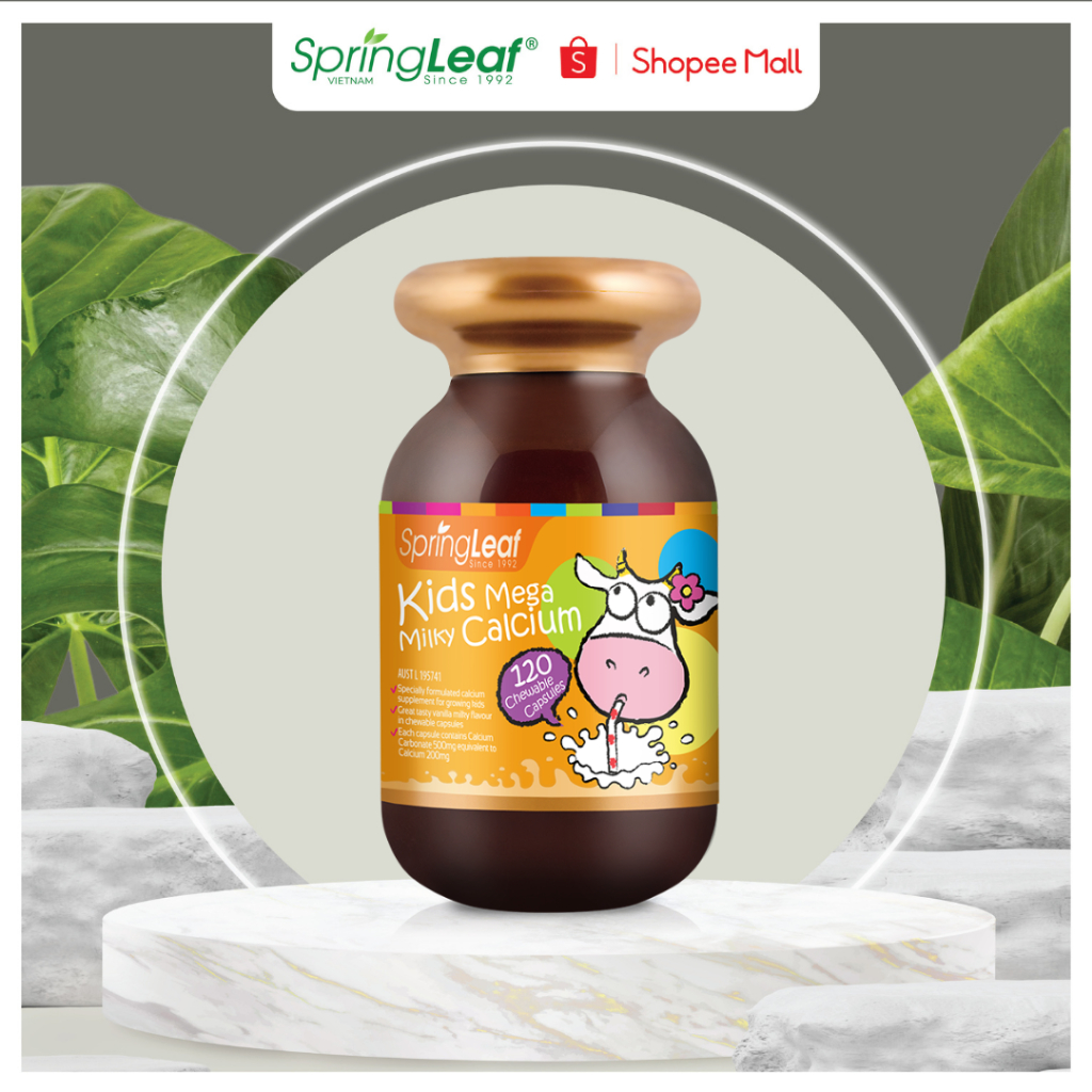 Viên nhai canxi sữa cho bé hỗ trợ giúp xương, răng và chiều cao của bé phát triển SpringLeaf Kids Milk Calcium 120 viên