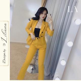 Set vest blazer nữ kèm quần baggy cạp cao công sở TRANG TÂY FASHION