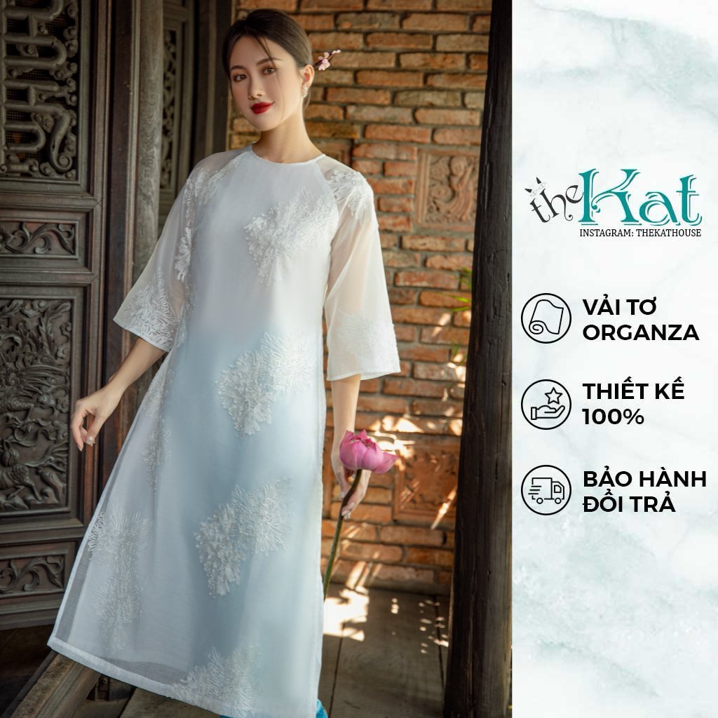 Áo dài Cúc The Kat House(không kèm quần), vải tơ organza cao cấp, mềm mại, form dáng truyền thống yêu kiều, diễm lệ