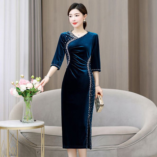 Đầm nhung nữ cấp, thiết kế xẻ tà trẻ trung, đính đá sang trọng NV1171