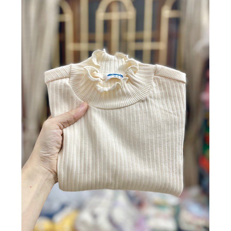 Áo cotton dài tay cổ 3cm Jelis jcqgse16 thun gân