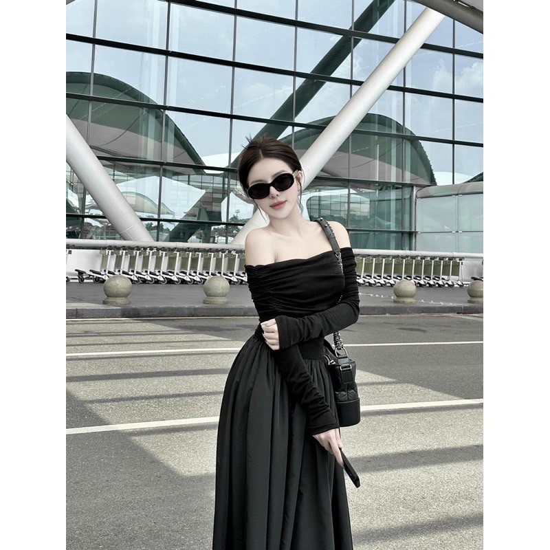Đầm bẹt vai tay dài
