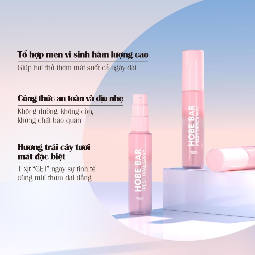 Xịt thơm miệng HOBEBAR 20ml thơm miệng hương đào loại bỏ vi khuẩn gây hôi miệng không chất bảo quản giữ mùi lâu