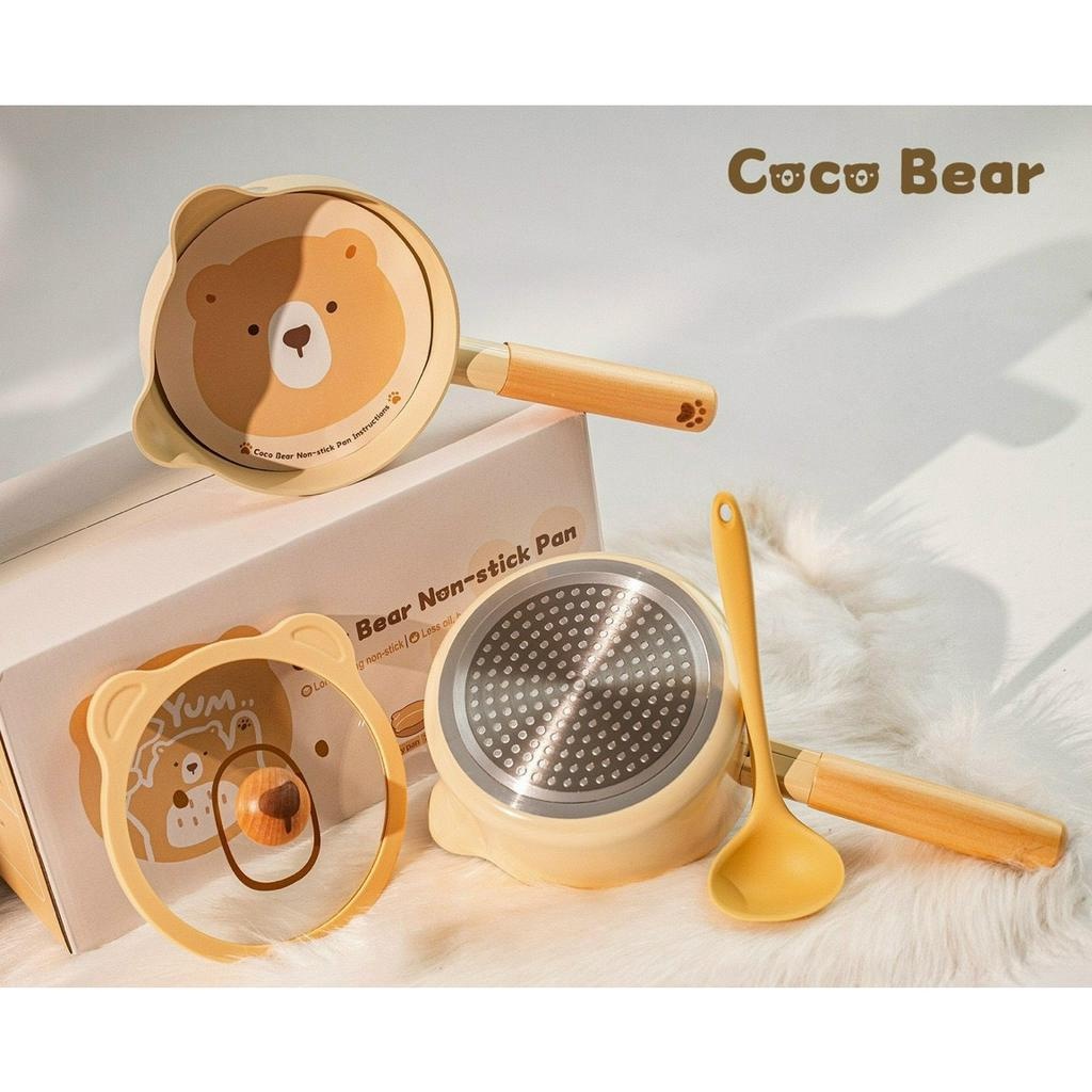Bộ nồi chảo nấu đồ ăn dặm cho bé Hình Gấu CoCo Bear KidsWorld Chống dính có thể dùng cho mọi loại bếp siêu xinh
