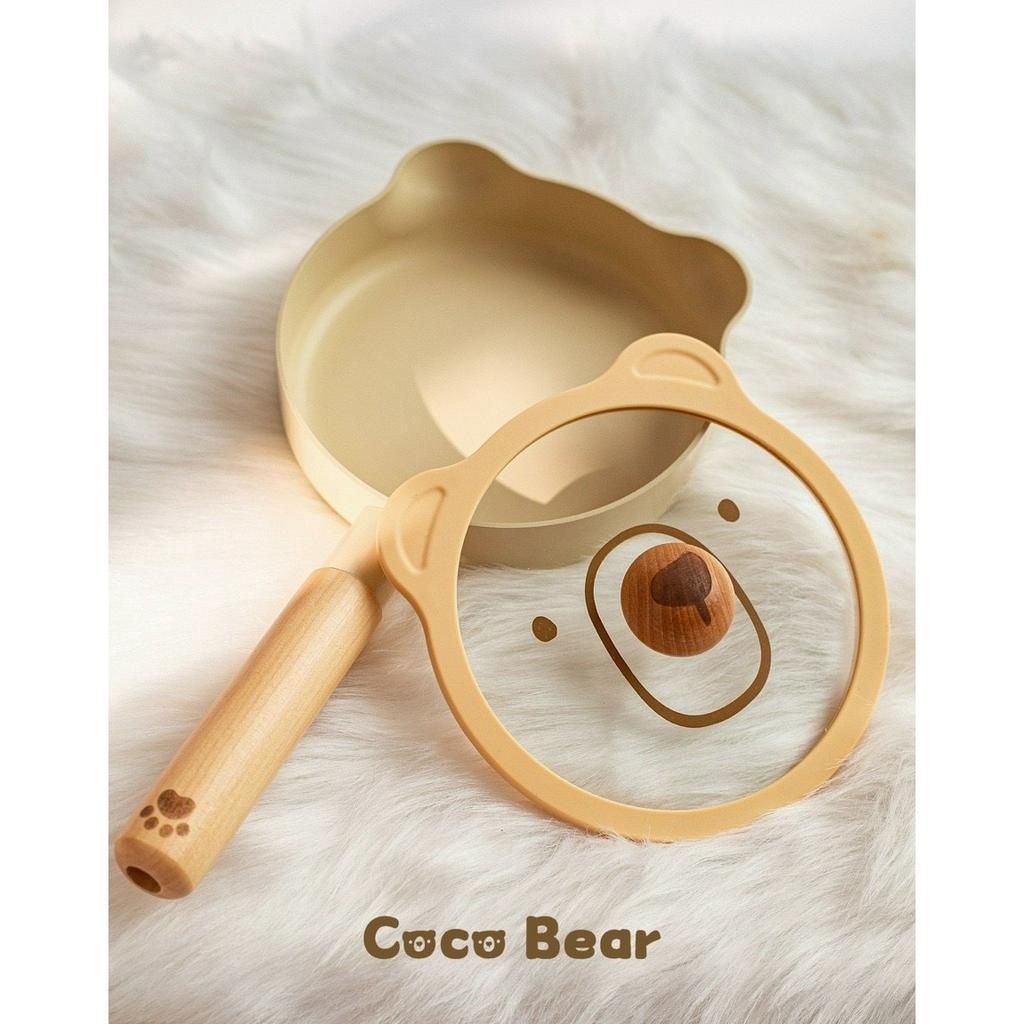 Bộ nồi chảo nấu đồ ăn dặm cho bé Hình Gấu CoCo Bear KidsWorld Chống dính có thể dùng cho mọi loại bếp siêu xinh