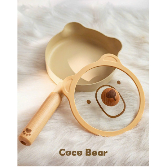 Bộ nồi chảo nấu đồ ăn dặm cho bé Hình Gấu CoCo Bear KidsWorld Chống dính có thể dùng cho mọi loại bếp siêu xinh