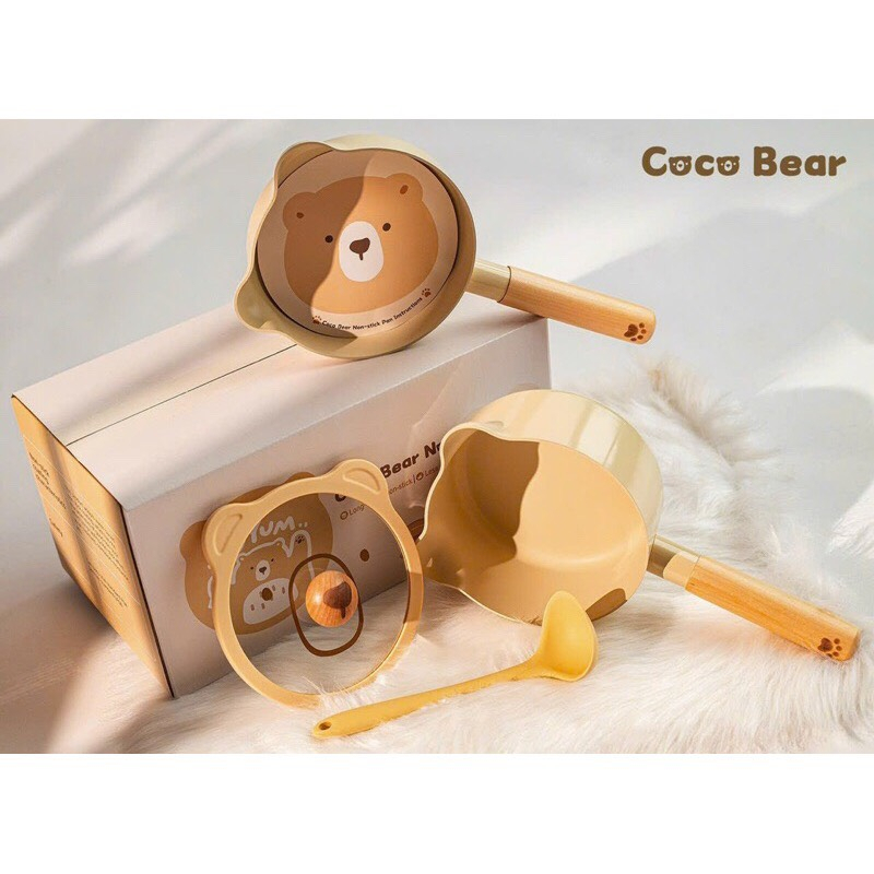 Bộ nồi chảo nấu đồ ăn dặm cho bé Hình Gấu CoCo Bear KidsWorld Chống dính có thể dùng cho mọi loại bếp siêu xinh