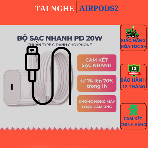 Bộ sạc nhanh PD 20W cho 7 8 8plus X XsMax 11 11 ProMax 12 12 ProMax 13 13 ProMax 14 Plus ProMax