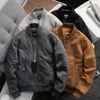  Áo Khoác Nam Bomber 3 lớp Varsity Kaf chất liệu da lộn 3 lớp dày dặn cổ tay bo len ấm áp Hàng Vnxk - KB41 