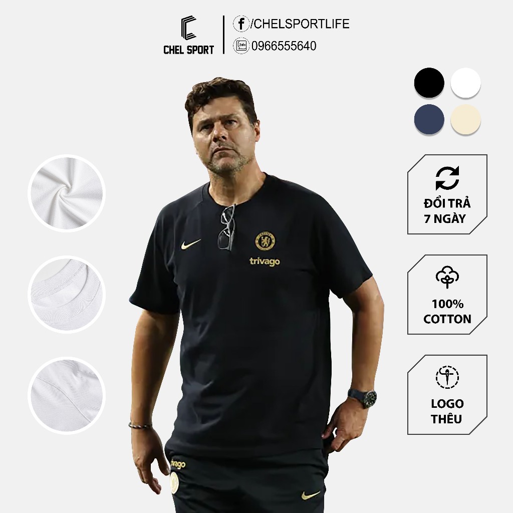 Áo thun logo thêu Chelsea 2023/24 100% cotton