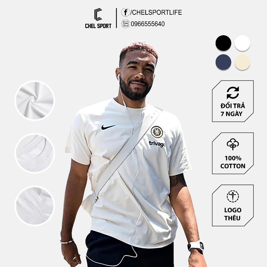 Áo thun logo thêu Chelsea 2023/24 di chuyển 100% cotton