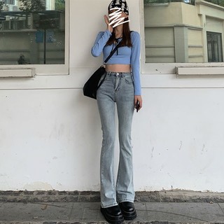 Quần jean ống loe cạp trễ kiểu dáng basic