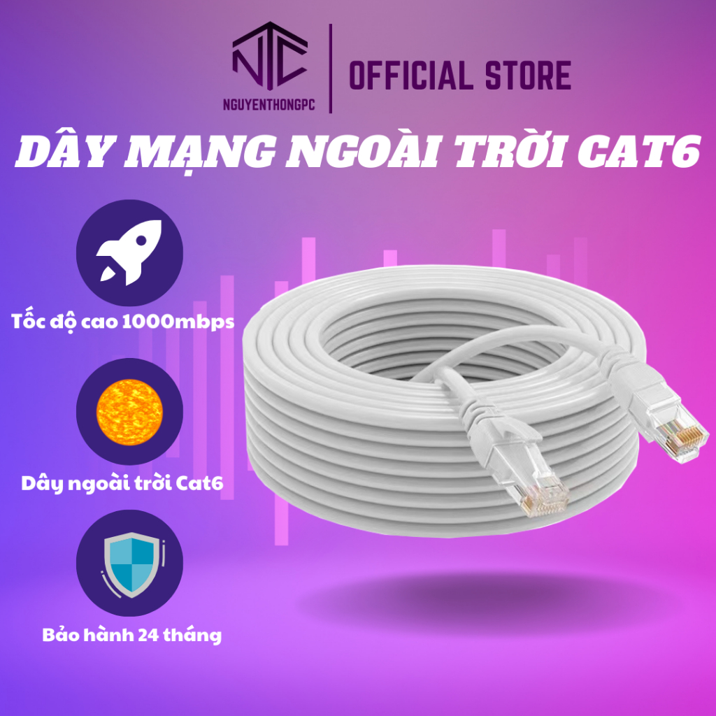Dây Mạng Cat6 Bấm Sẵn 2 Đầu Dài 10m-50m | Tốc Độ Cao 1000Mbps | Cáp Mạng Internet RJ45 Chuẩn LAN