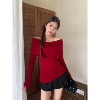 Set bộ đồ nữ áo len dáng dài trễ vai mix chân váy xêp ly freesize