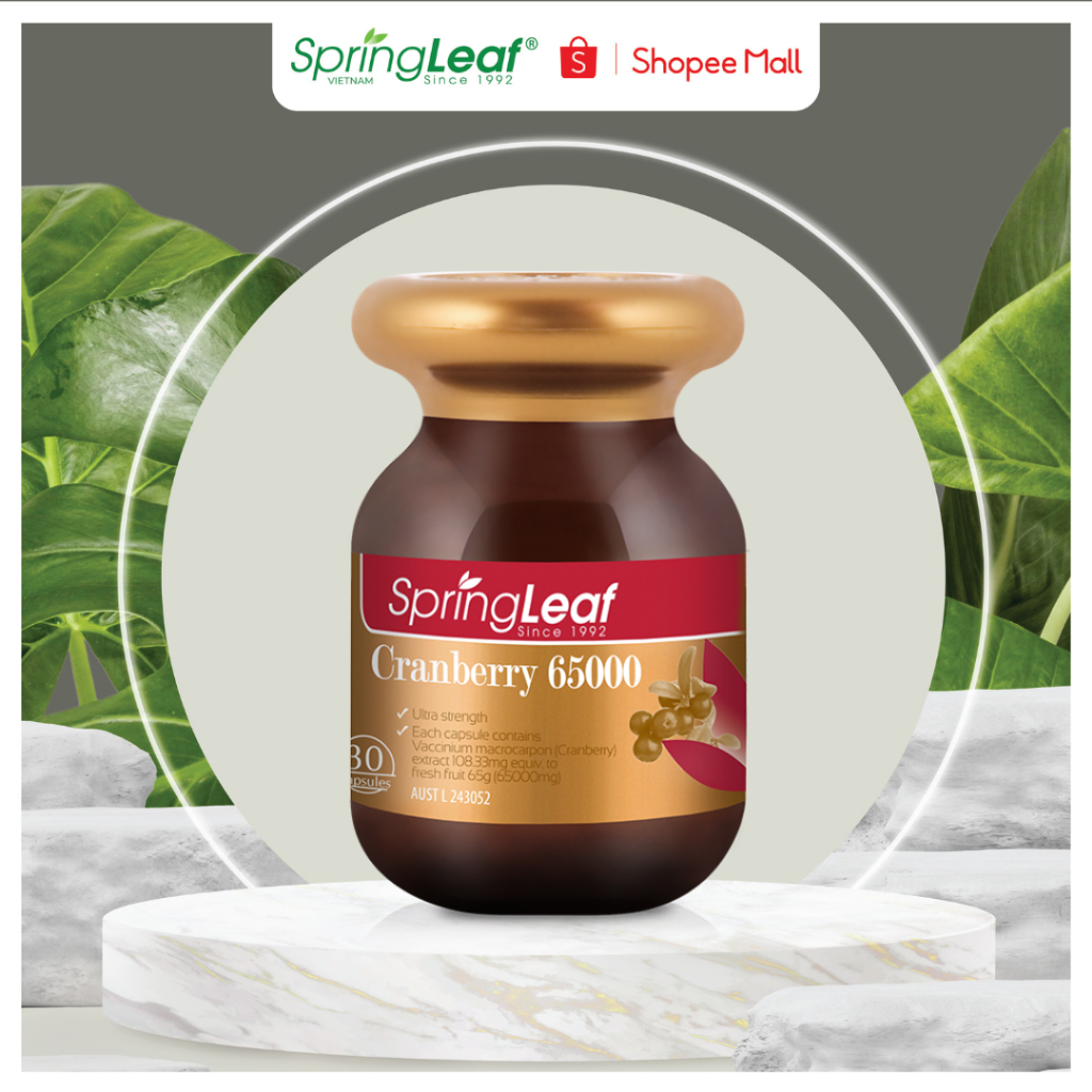 Viên uống hỗ trợ đường tiết niệu tăng sức đề kháng cho cơ thể Spring Leaf Premium Cranberry 65000mg hộp 30 viên