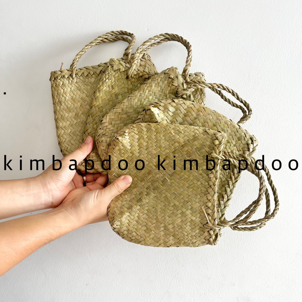 Giỏ cói, túi cói đan thủ công, quạt lá cọ, quạt lá đan thủ công nhà kimbap doo