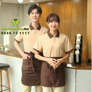Tạp dề pha chế ngắn có túi màu nâu size nam nữ làm đồng phục nhân viên quán cafe trà sữa
