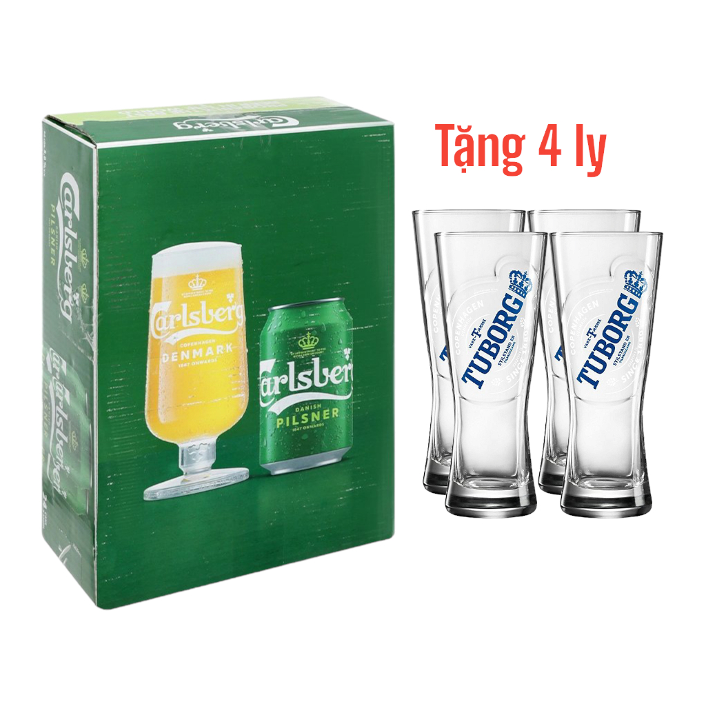 Thùng 24 lon bia Carlsberg Danish Pilsner 330ml (tặng 4 Ly Tuborg)