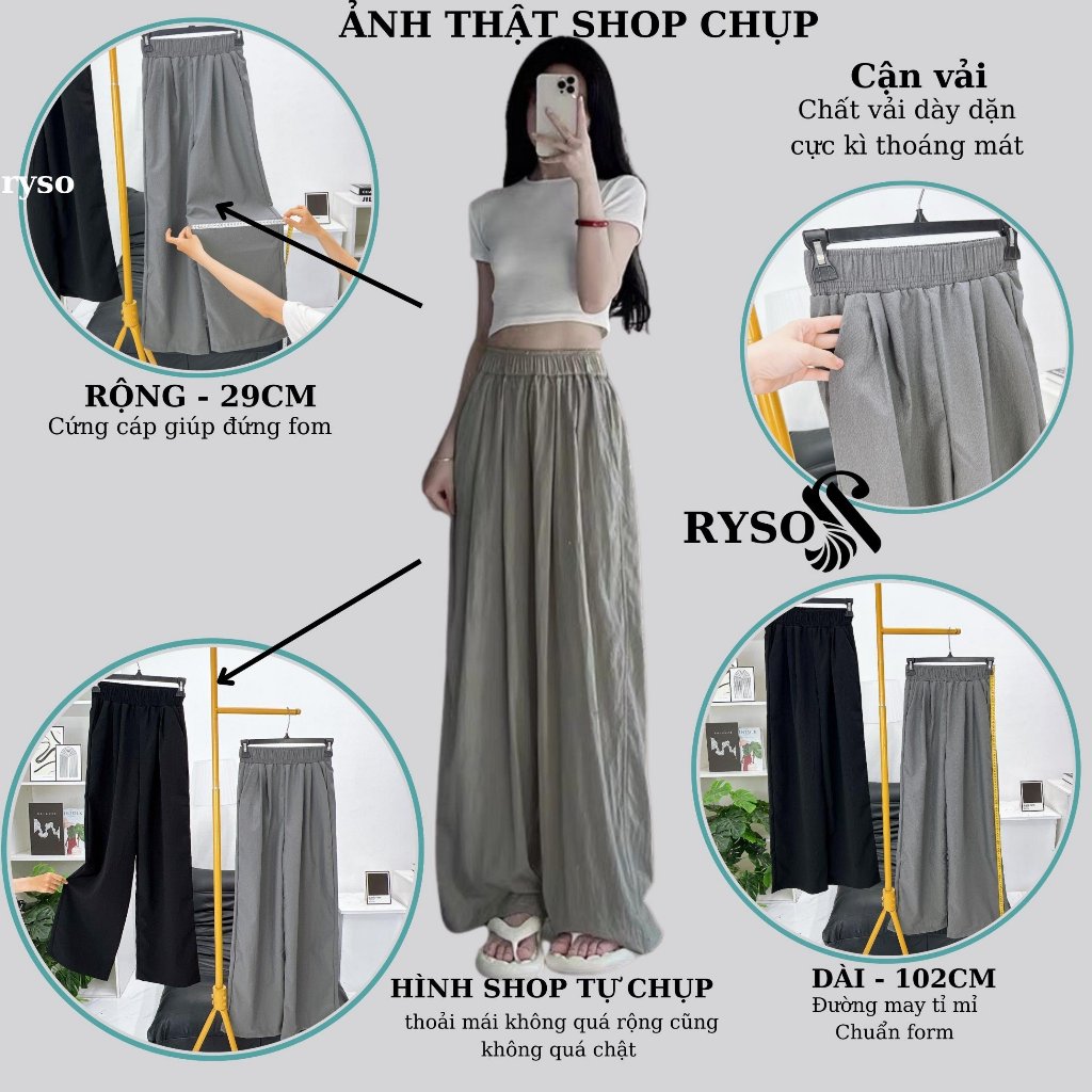 Quần Ống Rộng Nữ Cạp Chun RYSO FASHION Vải Gió Ống Suông Cao Cấp Lên Dáng Siêu Xinh