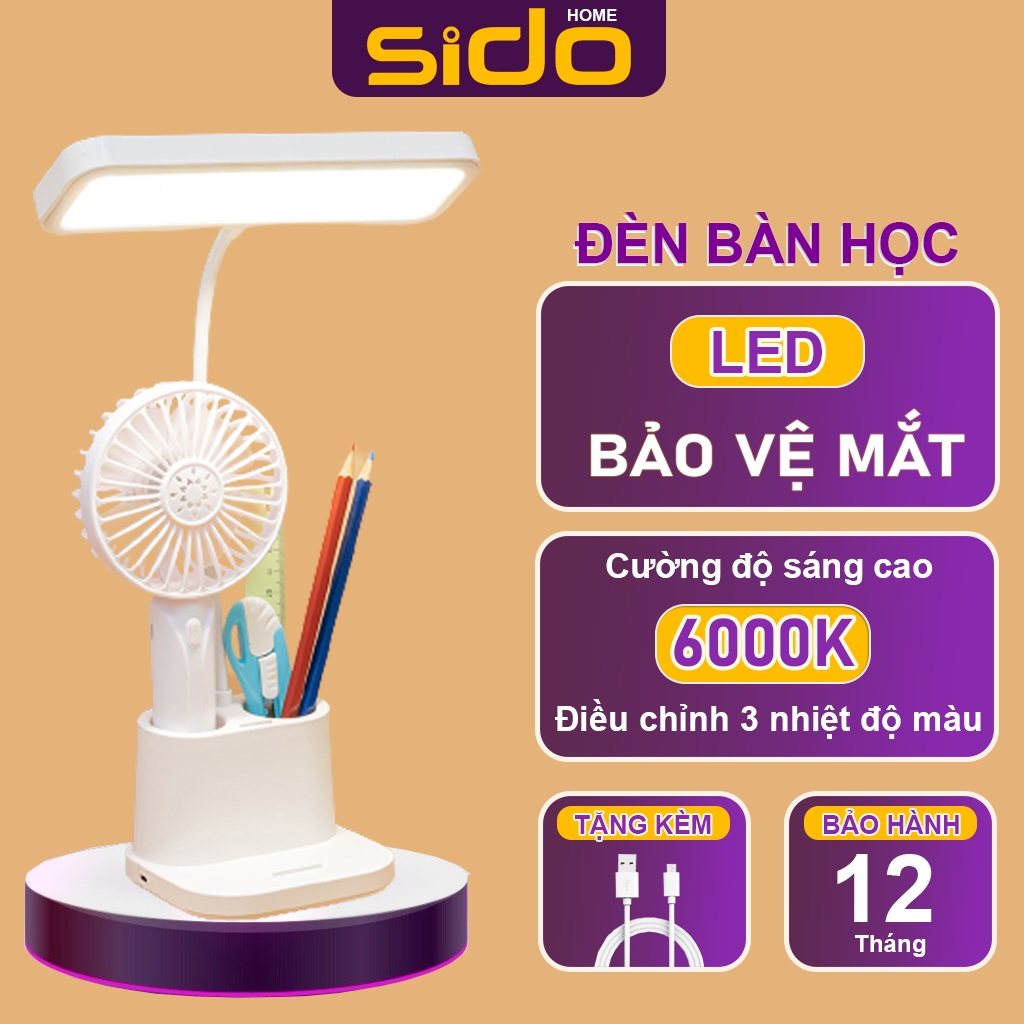 Đèn học để bàn Sidohome Vs3600 có sạc pin tích điện đèn đọc sách mini gập gọn cảm ứng 3 chế độ sáng