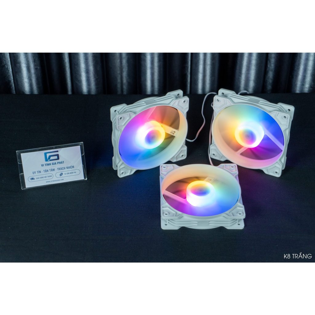 Fan Case K8 Trắng LED RGB bền bỉ và mát (không Hub) cắm điện trực tiếp từ nguồn - Tặng kèm ốc