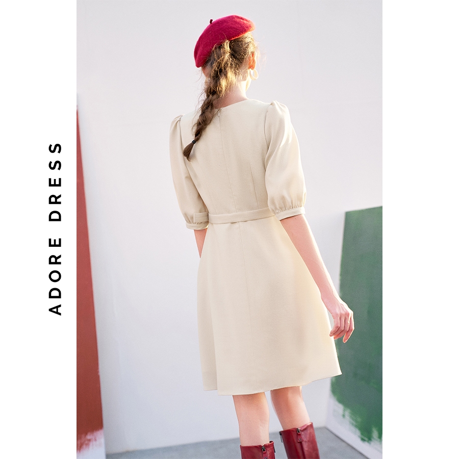 Đầm Mini dresses casual style dạ mỏng beige thêu florals 312DR1172 ADORE DRESS