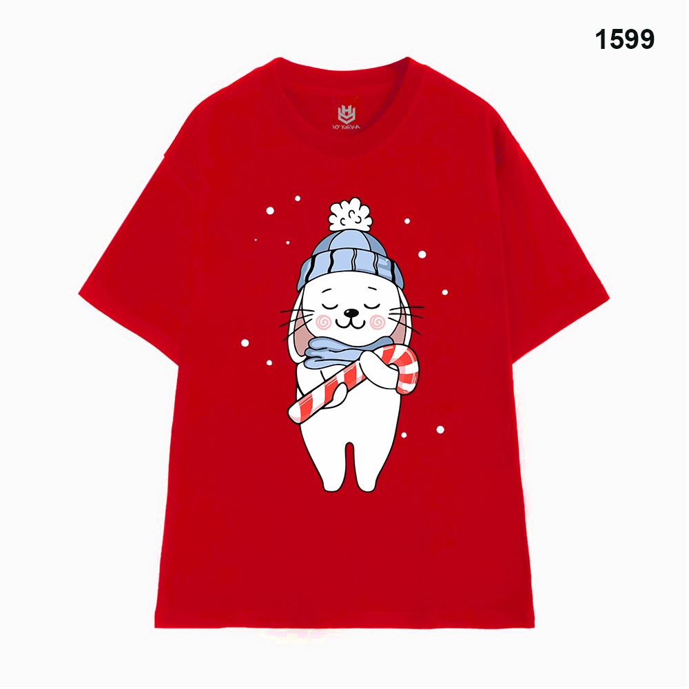 Áo Thun HY KOREA Vải Cotton 100 Nguyên Chất In Hình Noel 1599 Phom Rộng OverSize Unisex