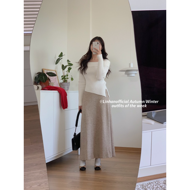 /𝙇𝙞𝙣𝙝𝙖𝙣𝙤𝙛𝙛𝙞𝙘𝙞𝙖𝙡/ CHÂN VÁY LEN DỆT DÁNG DÀI 859 🇰🇷