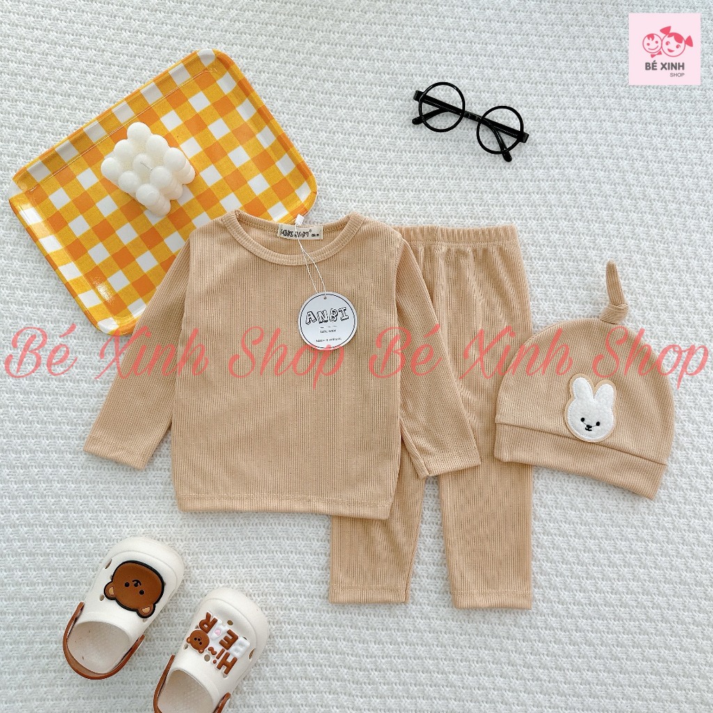 Đồ Bộ Dài Tay Thu Đông Cho Bé Trai Bé Gái 3-15kg  Bộ Len Tăm Tay Dài Có Nón Cho Bé Trai Gái BỘ NÓN GẤU THỎ