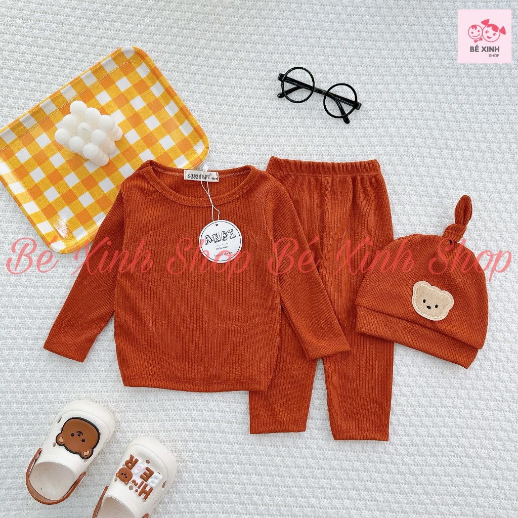 Đồ Bộ Dài Tay Thu Đông Cho Bé Trai Bé Gái 3-15kg  Bộ Len Tăm Tay Dài Có Nón Cho Bé Trai Gái BỘ NÓN GẤU THỎ