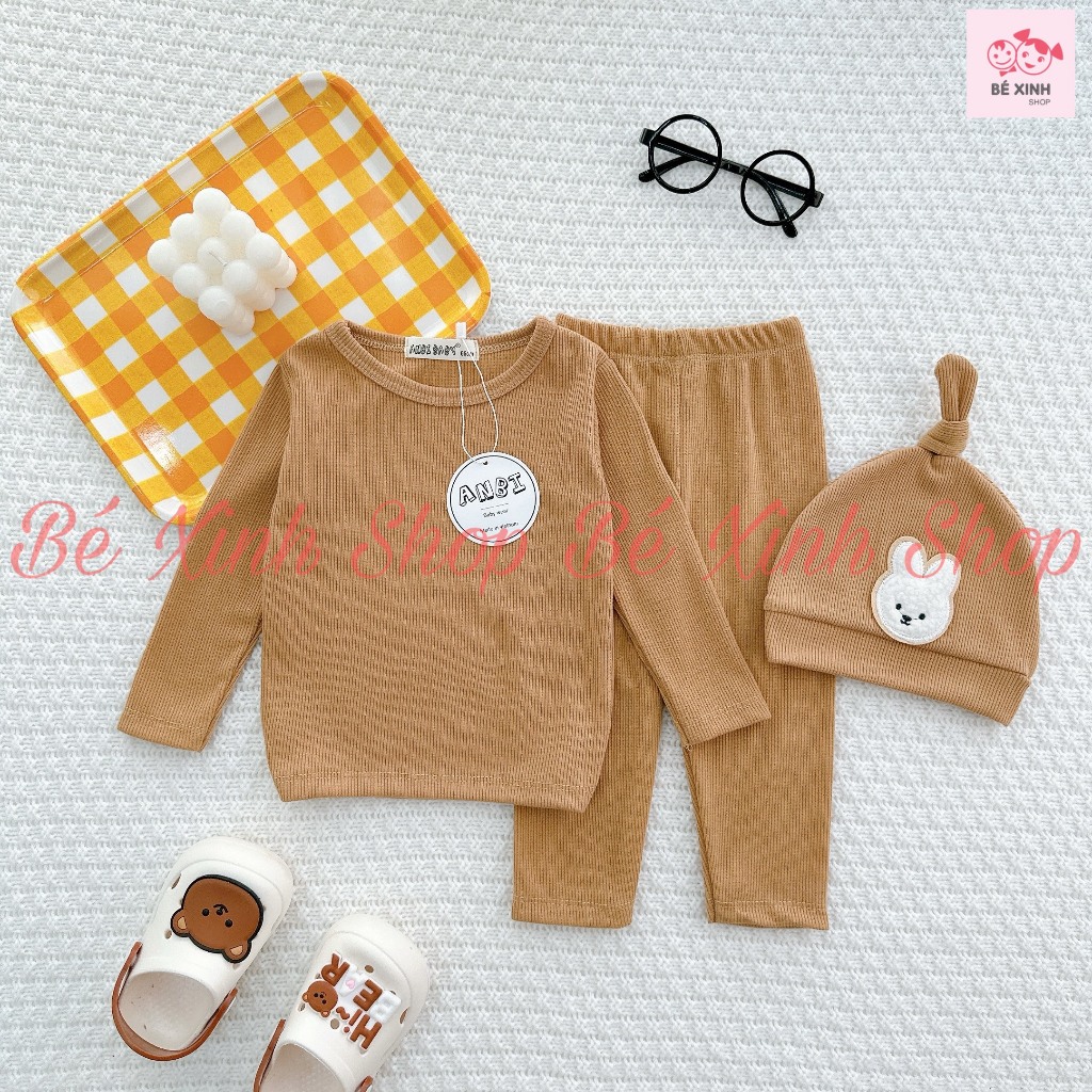 Đồ Bộ Dài Tay Thu Đông Cho Bé Trai Bé Gái 3-15kg  Bộ Len Tăm Tay Dài Có Nón Cho Bé Trai Gái BỘ NÓN GẤU THỎ