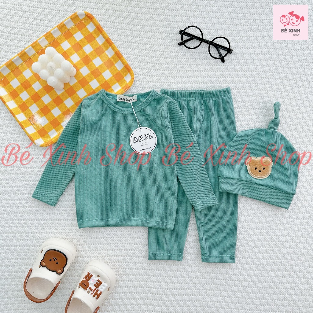 Đồ Bộ Dài Tay Thu Đông Cho Bé Trai Bé Gái 3-15kg  Bộ Len Tăm Tay Dài Có Nón Cho Bé Trai Gái BỘ NÓN GẤU THỎ