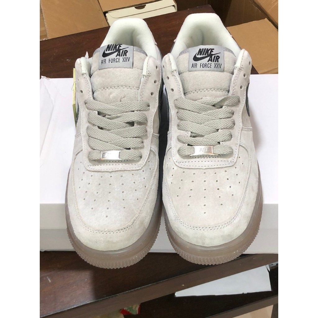 Giày thể thao Sneaker Air Force 1, Af1 màu xám trắng da lộn bản cao cấp full bill box