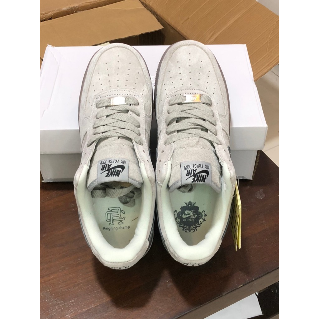 Giày thể thao Sneaker Air Force 1, Af1 màu xám trắng da lộn bản cao cấp full bill box