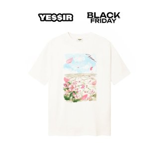 Yessir- flower rainy tee 100% cotton 280gsm màu trắng kem - áo thun hoa local brand