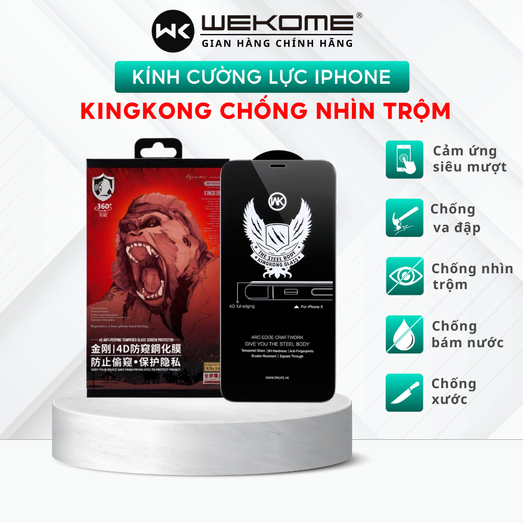 Kính cường lực iphone chống nhìn trộm Kingkong Dùng cho iPhone X Xsm 11 12 13 14 15 Promax